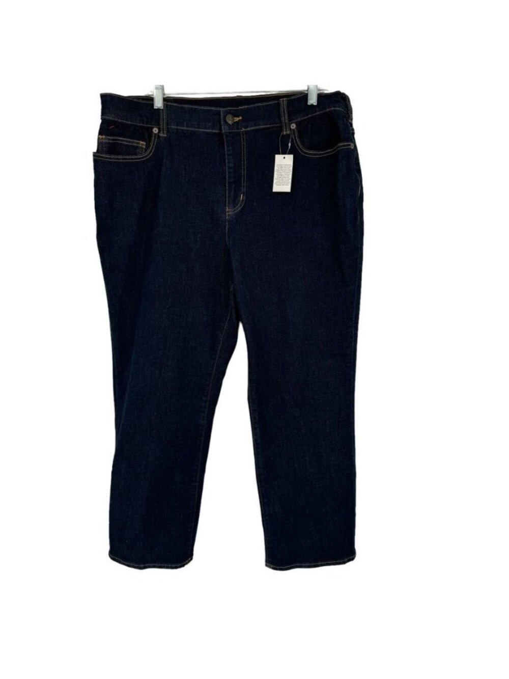 Lands end Womens Plus Dark Wash Denim Jeans pants Size 16W high Rise Straight ne